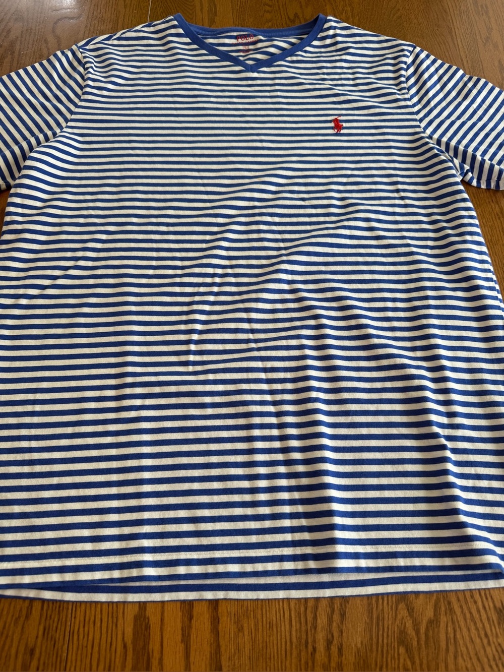Polo Ralph Lauren Blue and White Striped V-Neck T-Shirt